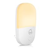 Nachtlicht Steckdose mit Bewegungsmelder, [1 Stück] LED Helligkeit Einstellbar (EIN/AUTO/AUS), Steckdosenlicht Helligkeit Stufenlos Dimmbare, Warmweiß Nachtlicht für Schlafzimmer, Treppe, Kinderzimmer