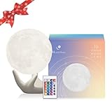 2023 Neues Mydethun 16 Farben Mondlampe mit Keramikfuß, 9cmLED 3D Mondlicht, Fernbedienung,USB Aufladung,LED Nachtlicht,Lampe für Kinder,Mädchen,Schlafzimmer,Heimdekoration,Geschenk und Stimmungslicht