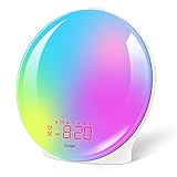 Lichtwecker,Tageslichtwecker,Wake Up Light mit Doppelalarme,Sonnenaufgang Sonnenuntergang Simulation,20 Helligkeit Snooze 9 Farbmodi 10 Naturgeräusche und UKW-Radio für Erwachsene & Kinder