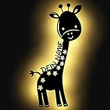 Giraffe Figur Deko Kinderzimmer Nachtlicht Schlummerlicht Holz Wand-Lampe mit Namen personalisiert Giraffenlampe für Kinder-Zimmer Mädchen