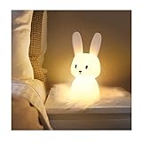 SOLIDEE Bunny Nachtlicht Baby mit 7 Lichtwechsel |Tap Control |USB-Aufladung und Timing Funktion Nachttischlampe Kinderzimmer Deko Halloween-Geschenke Schlaflichter Silikon Nachtlicht Kinder