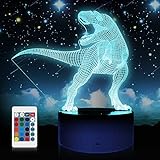 Dinosaurier 3D Nachtlicht Lampe, Trex 3D Lampe Geschenk mit 16 Farbwechsel und Fernbedienung für Jungen ab 3 4 5 6+ Jahre