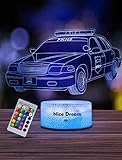 Nice Dream Polizeiauto Nachtlicht für Kinder, 3D Illusion Lampe Kinderzimmer LED Licht, Fernbedienung 16 Farbwechsel Dimmbar, Weihnachtsgeschenke für Mädchen Junge Wohnzimmer Schlafzimmer Dekor