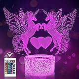 CooPark 3D Einhorn lampe Fairy Illusion lichter 16 Farben & Fernbedienung Optische LED Nachtlicht Nachttisch Beleuchtung Geschenke Spielzeug von Mädchen Junge Kinder für Geburtstagsferien Weihnachten